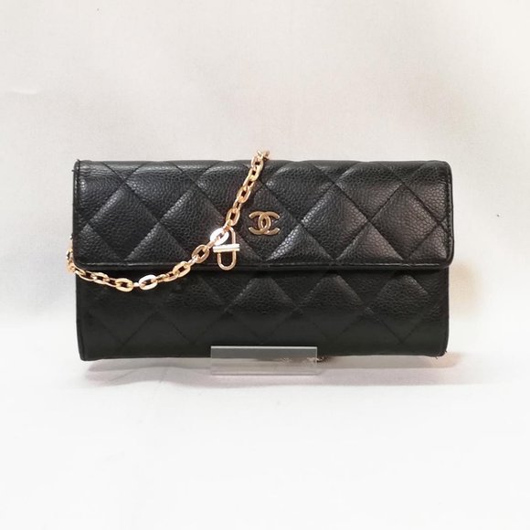 CHANEL Handbags - CHANEL Matelasse Caviar Leather Wallet on Chain WOC Gold Quilted CC Logo
